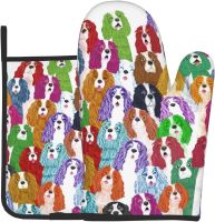 Cute Cavalier King Charles Spaniel Dog Gifts Puppy Colorful Tie Dye Oven Mitts and Pot Holders Sets Cotton Resistant Oven Gloves