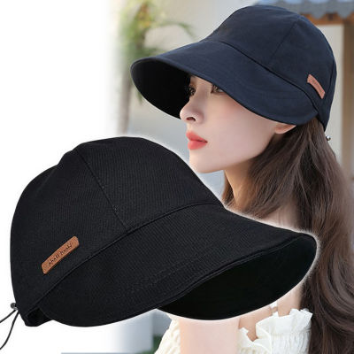 [hot]Womens Summer Cotton Ponytail Bucket Hat Outdoor Beach Adjustable Sun Visor Hats Solid Color Foldable Panama Fisherman Caps