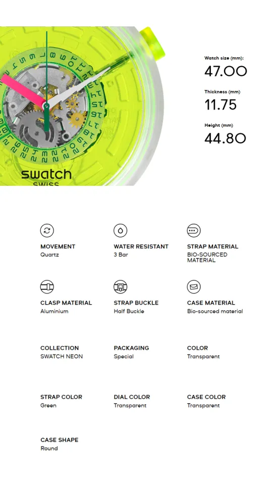 Swatch Big Bold SWATCH BLINDED BY NEON SB05K400 Green Silicone