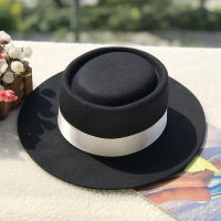 wool womens 100 Top hat elegant Ribbon Large Brim Europe Style Party Hat Flat Top Bowler Hat gorro Autumn winter Fedora Hat