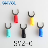 50PCS SV2-6 Red Furcate Cable Wire Connector Furcate Pre-Insulating Fork Spade 16 14AWG Wire Crimp Terminals SV2-6 SV