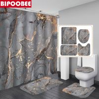 【LZ】cqdrh Abstract Marble Shower Curtain Crack Gold Texture Luxury Stone Grain Bathroom Curtains Toilet Cover and Bath Mat Non-Slip Rug