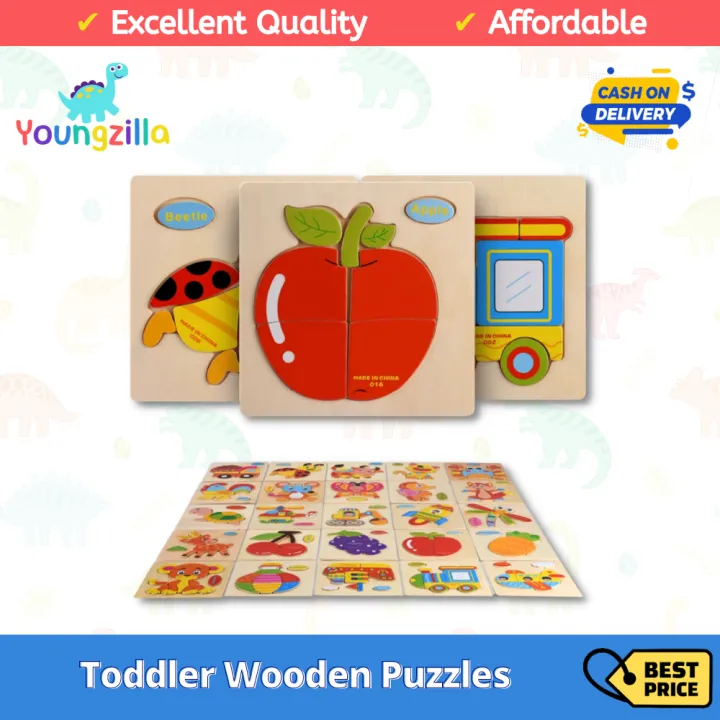 Youngzilla Wooden 3D Montessori Toys Puzzle for 1 2 3 Year Old Boys and