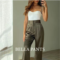 Herref bella pants - Olive กางเกง ผู้หญิง ขายาว ทรงกระบอก สีเขียว ผ้าซาติน