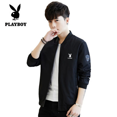 PLAYBOY ฤดูใบไม้ผลิและฤดูใบไม้ร่วงสไตล์ใหม่แจ็คเก็ตผู้ชายยืนคอแบรนด์แฟชั่นลำลองคอเบสบอล