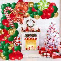 Sursursurprise Merry Chiristmas Theme Party ตกแต่งคริสต์มาส Gingerbread Man Candy Cane Lollipop ฟอยล์บอลลูนคลาสสิกสีแดงสีเขียวทองบอลลูน Garland Arch สำหรับเด็กวันเกิด New Year Eve Xmas Party Supplies