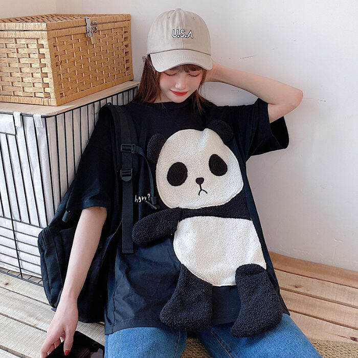 Kawaii Cute Panda Print Oversized T-Shirt - Kawaii Fashion Shop  Lindas  roupas asiáticas japonesas Harajuku fofas da moda Kawaii