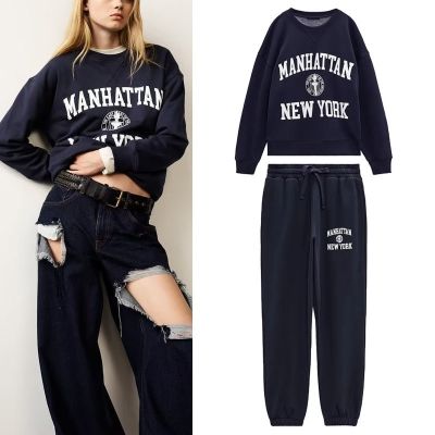 ZARAˉ In Stock ZA New Autumn Style Loose Printed Sweatshirt Without Hood For Women 5643843 Printed Jogging Pants 564