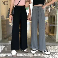 NI high-waist slimming casual pants women Korean loose straight-leg sports pants all-match elastic waist wide-leg pants