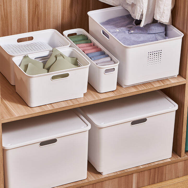 White Storage Box Front Wheel Wardrobe Bin Multifunctional Stackable