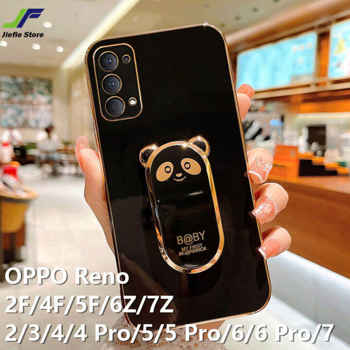 jiefie-เคสโทรศัพท์หมีการ์ตูนน่ารักสำหรับ-oppo-reno-2f-4f-5f-6z-7z-8z-8t-2-3-4-4-pro-5-5-pro-6-6-pro-7-7-pro-8-8-pro-9-9-pro-เคสโทรศัพท์ซิลิโคนอ่อนนุ่มชุบโครเมี่ยมพร้อมขาตั้งพับได้