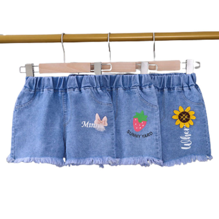 baby-girls-shorts-jeans-kids-eastic-band-short-pant-2022-summer-1-to-4-yrs-childrens-cartoon-trousers-korean-style-clothing