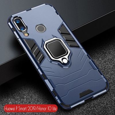 「Enjoy electronic」 For Honor 10 Lite Case Armor PC Cover Finger Ring Holder Phone Case On For Huawei P Smart 2019 Cover Durable Reinforced Bumper