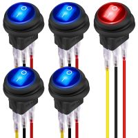 5PCS 12V 20A Waterproof Rocker Switch Lighted Round ON Off 3 Pin 12 Volt Weatherproof Illuminated Toggle for Marine Car RV Truck Electrical Circuitry