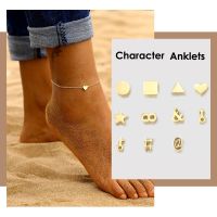 JUJIE Stainless Steel Symbol Sign Anklets For Women 2021 Geometric Character Beach Pendant Anklets Leg Jewelry Wholesale