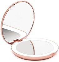 「orange beauty cosmetics」เครื่องแต่งหน้าท่องเที่ยวไฟ LED Mirror3.5inch Mirror3X ขนาดกะทัดรัดพกพาสะดวกกระจกพับด้านข้างสำหรับกระเป๋า