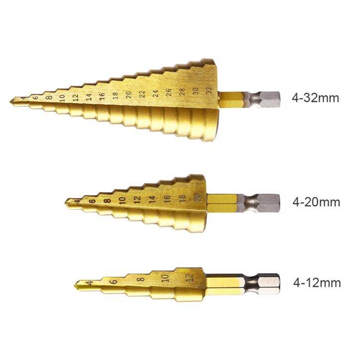 hss-step-drill-bit-sets-straight-groove-titanium-coated-cone-hole-cutter-with-automatic-center-punch-for-metal-wood-tool