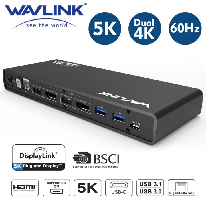 Wavlink Universal Docking Station Displaylink 5K USB-C Dual Display USB ...