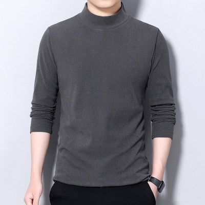 HOT11★BROWON Brand New Arrival Men Clothing Cal Soft Solid Color Turtleneck Tee Top Autumn Winter Long-Sleeve Oversized T Shirt Men