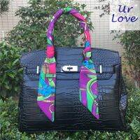 URLOVE Color Belt Buckle Pattern Printed Satin Twilly Ladies Bag Handle Decoration Multi-use Hand Make Long Ribbon Scarf, 88x5cm