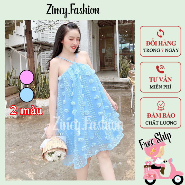 Váy cổ yếm dáng xoè bồng bềnh y hình Đầm babydoll 2 dây voan xù ...