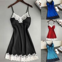 ZZOOI Ladies Sexy Silk Satin Night Dress Sleeveless Nighties V-neck Nightgown Nightdress Lace Sleepwear Nightwear For Women Intimates