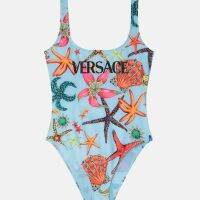 Versace ชุดว่ายน้ำสตรีคลาสสิกปลาดาวแบบ J Umpsuit แขวนชุดว่ายน้ำเปลือยเซ็กซี่สลิมฟิตลดความอ้วนการค้าต่างประเทศที่มีชื่อเสียงโลหะหัวเข็มขัด