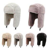 [NEW] Fashion Women Winter Warm Faux Fur Bomber Hats Black White Solid Color Thicken Earflap Caps Autumn Winter Ear Protect Ski Hat