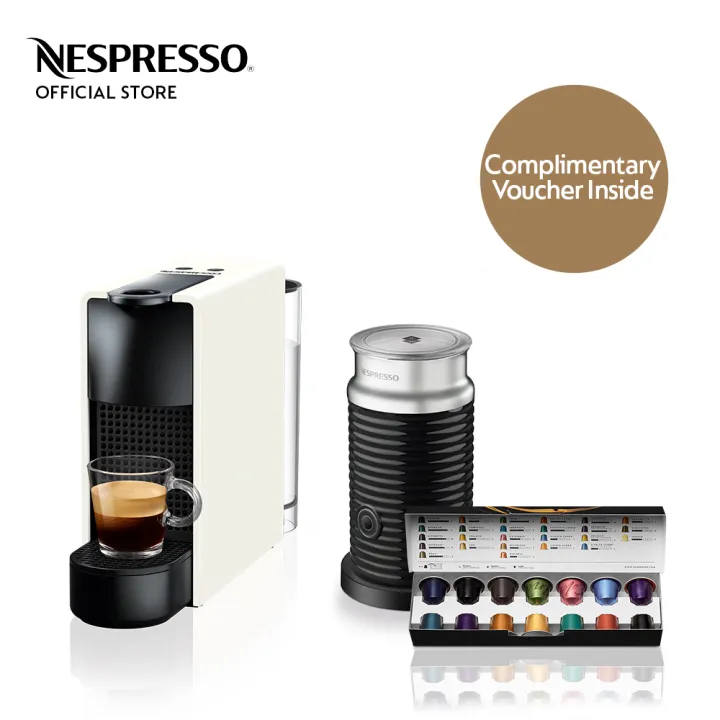 Nespresso® Essenza Mini Coffee Maker White & Aeroccino 3 Milk Frother ...