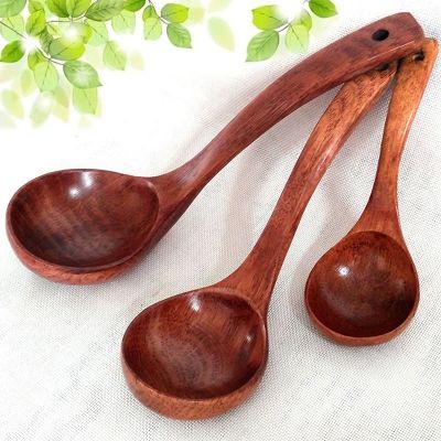 ◕ 1PC Kitchen Long Handle Wooden Spoon Dessert Rice Soup Spoon Teaspoon Cooking Spoons Wood Spoon Kitchen Accessories Home Gadgets