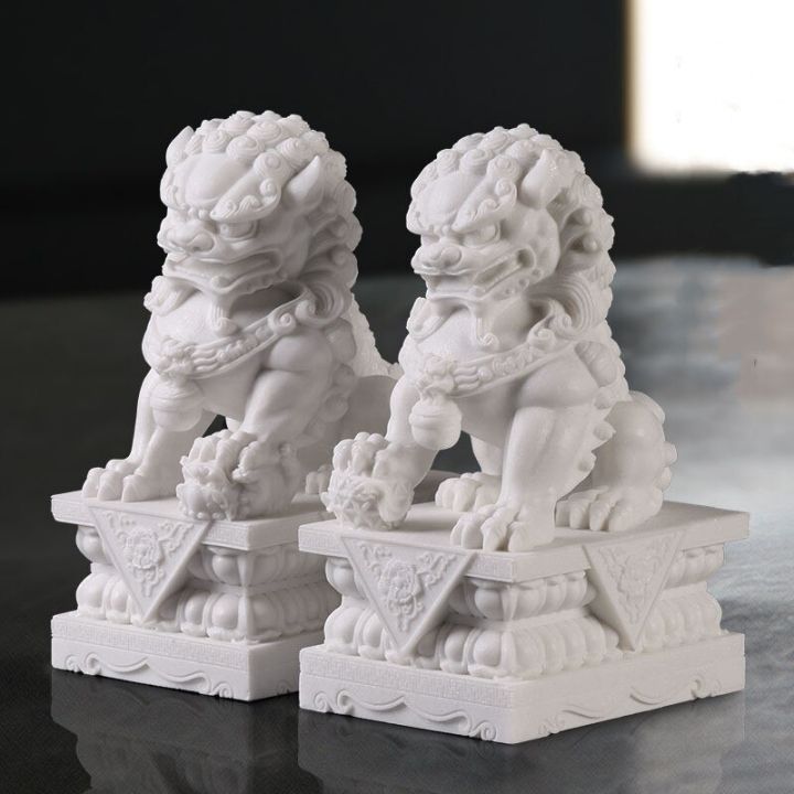 10Cm/3.9In Foo Dogs Statues Pair Marble Feng Shui Guardian Lion Statues ...