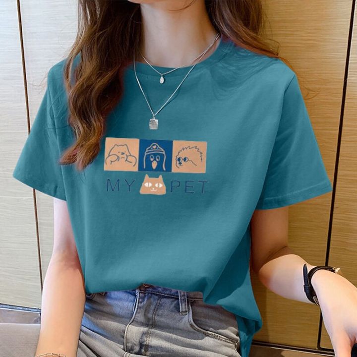 พร้อมส่ง-เสื้อยืดผู้หญิง-เสื้อยืดสีทึบ-เสื้อยืดแขนสั้น-เสื้อยืดลำลอง-เสื้อยืด-แฟชั่น-คู่รัก-w20