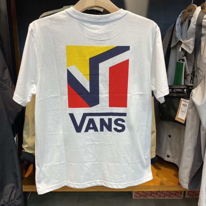 vans-เสื้อยืดแขนสั้นคอวีลําลองสีดําและสีขาวสําหรับผู้ชาย-vn0a54k8blk-vn0a54k8wh