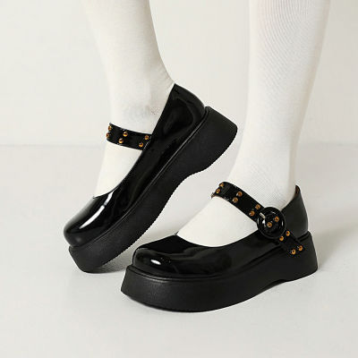 Flats Platform Wedges womens Sweet Gothic Punk Shoes Brand New Female Lolita Cute Mary Janes black red Large Size 34-42