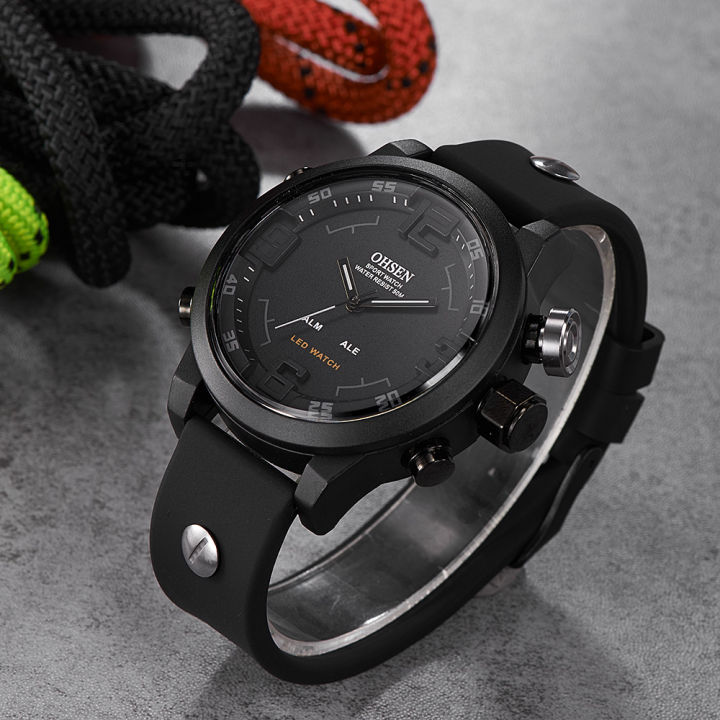 กีฬากลางแจ้งนาฬิกาผู้ชายกันน้ำสีดำทหารนาฬิกาข้อมือดิจิตอล-relogio-masculino-ยุทธวิธี-dual-time-นาฬิกาควอตซ์