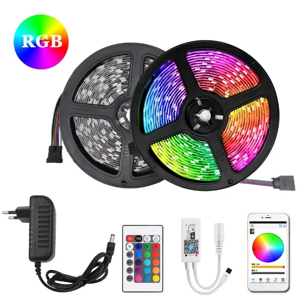 5M 3528 LED Strip Light Waterproof RGB 300Leds + 44keys Remote Control +  with 12V 2A Power Adapter Supply Led Lights for Room Home Christmas  Valentine's Day Deco