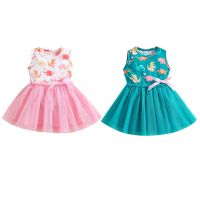 Infant Kids Baby Girls Summer Casual Dress, Dinosaur Print Gauze Round Neck Sleeveless Gown for Kids, 1-6 Years, Pink/Green  by Hs2023