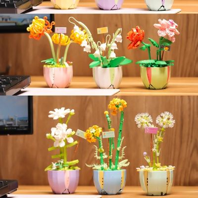 New Mini Building Blocks Toys for Girls Bonsai Bricks Potted Flowers Blossoms Plants Construccion Kids Adult Toys Christmas Gift