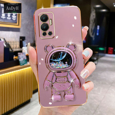 AnDyH Phone Case infinix Hot 12/X6817B 6DStraight Edge Plating+Quicksand Astronauts who take you to explore space Bracket Soft Luxury High Quality New Protection Design