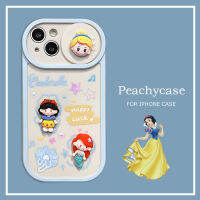 หน้าต่างเลื่อนกล้อง3D การ์ตูนสโนว์ไวท์แอเรียลซินเดอร์เรล่าเจ้าหญิงเคสโทรศัพท์ป้องกันใช้ได้กับ iPhone 15 Plus 14 13 12 11 Pro Max 15Promax 14pro ฝาหลัง TPU กันกระแทกเคส