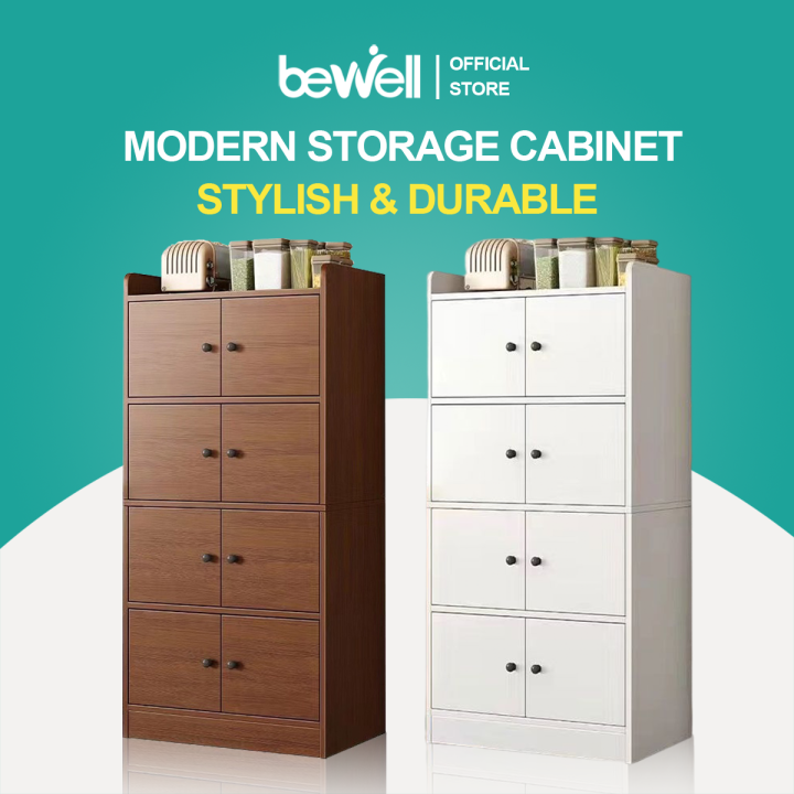 Bewell Wooden Storage With Doors 4 Layers Bookcase Locker