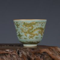 【☑Fast Delivery☑】 wentuj Chenghua ของสะสมภาพวาดสีทองถ้วยชาขนาดเล็กสีเขียว