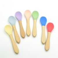 2PCS Baby Bamboo Training Spoons Organic Soft Baby Feeding Silicone Tip Spoon Scoop Easy Grip Handle Toddlers Infant Gifts Bowl Fork Spoon Sets