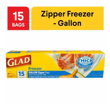 Glad Zipper Freezer Bags, Gallon, 15 Bags/Box (57034)