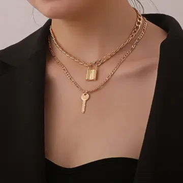 HOT Alloy Lock Pendant Necklace Charms Padlock Long Chain Choker Jewelry  Fashion