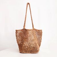 Wind cotton rope braided hollow shoulder bag ins net red same style fresh beach holiday female shopping bag 〖WYUE〗