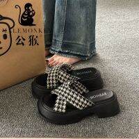 Male Houndstooth Slippers 2023 New Internet Thick-Soled Fashion Sandals And