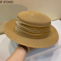 ฤดูใบไม้ผลิฤดูร้อนใหม่ผู้หญิงหมวกฟาง Designer Lady คลาสสิกแบน Bowknot Bowler หมวก Travel Boater Beach Sun Hat