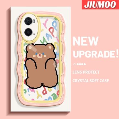 เคส JIUMOO สำหรับ OPPO เคส A36 A76 A96ลายการ์ตูนหมีแฟชั่นขอบครีมเคสโทรศัพท์โปร่งใสนิ่มเคสซิลิโคนกันกระแทกป้องกันเลนส์กล้องสร้างสรรค์กรอบใส