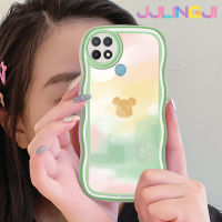 Jjlingji เคสสำหรับ OPPO เคส A15 A35 A15s 4G,เคสแฟชั่นอินเทรนด์หมีดีไซน์ใหม่ขอบคลื่นเนื้อนุ่มเคสมือถือกันกระแทกแบบใสโปร่งใสลายกล้องถ่ายรูปเรียบง่ายปลอกป้องกันอ่อนโยน